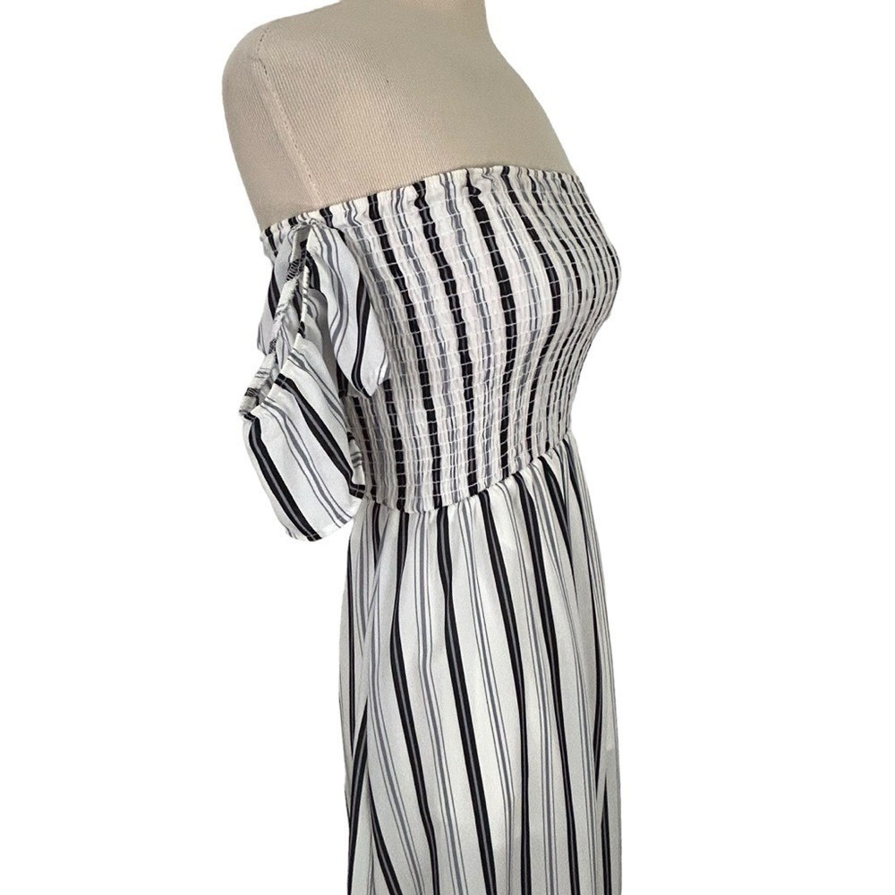 ALTAR'D STATE New Black White Stripe MAXI DRESS S Off Shoulder Smocked  preppy - Picture 10 of 15